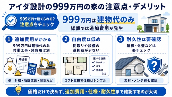 アイダ設計の999万円の家の注意点、デメリット